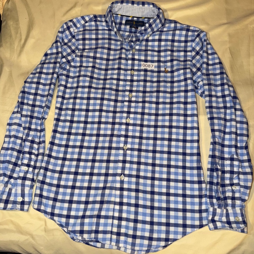 Ralph Lauren Mens S Slim Fit Gingham Check Button Down Shirt Blue White